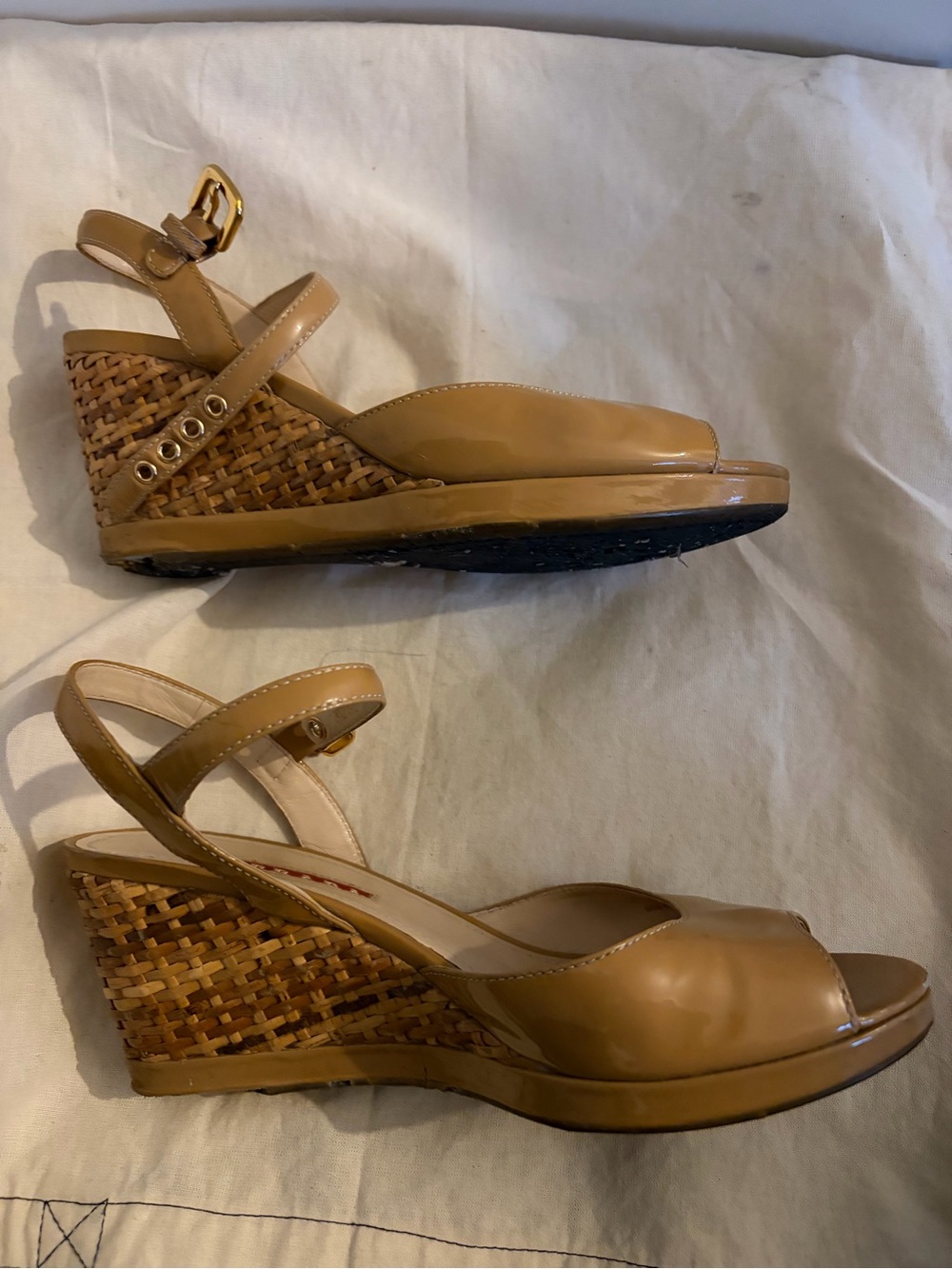 Prada Beige Leather Open-Toe Slingback Sandals - Picture 5 of 6